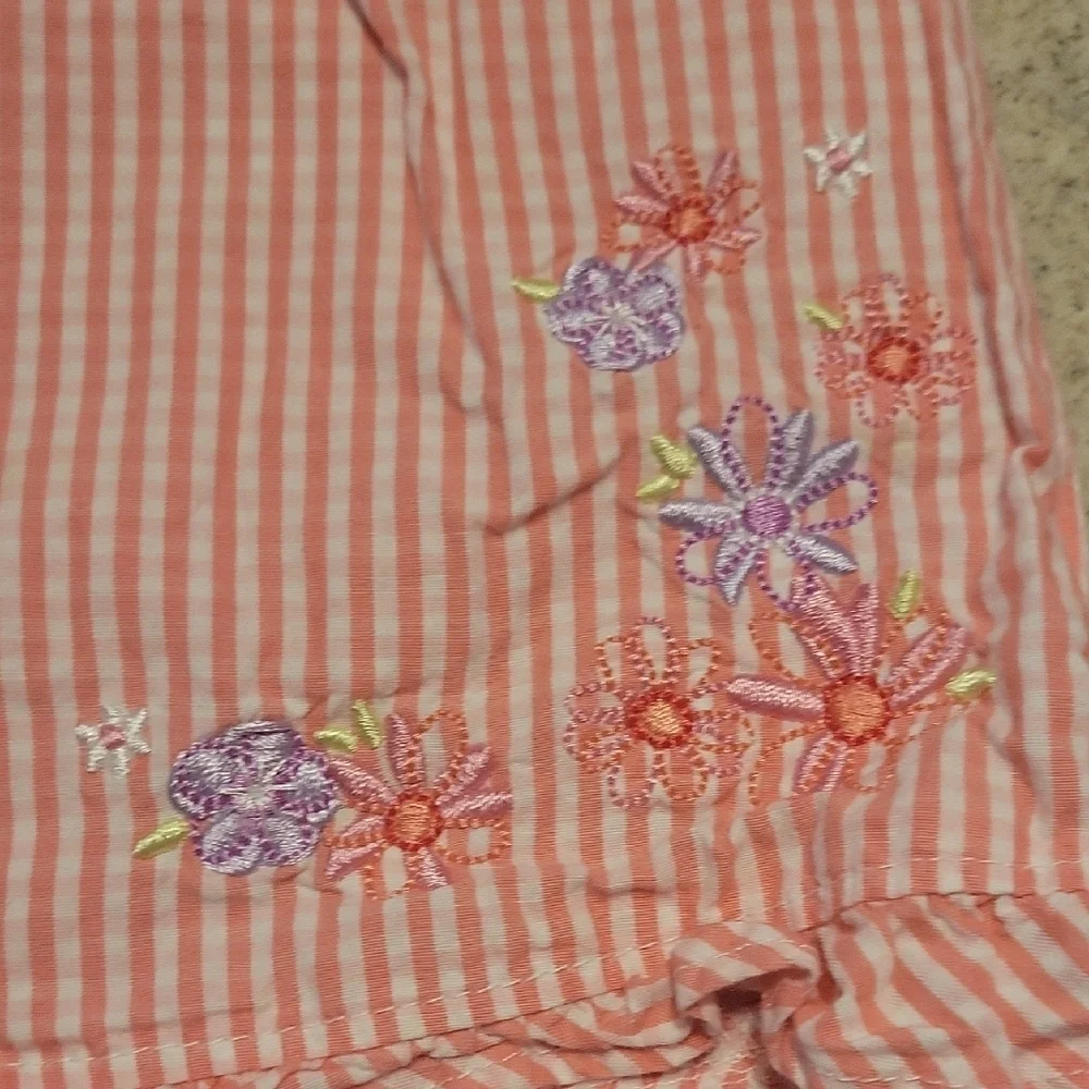 Oshkosh Pink Striped Sleeveless Dress with Floral Embroidery Size 2T Cotton